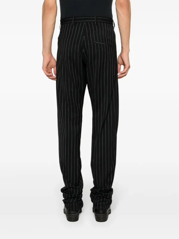 Men's Pinstripe Tailored Trousers, Wool, Black