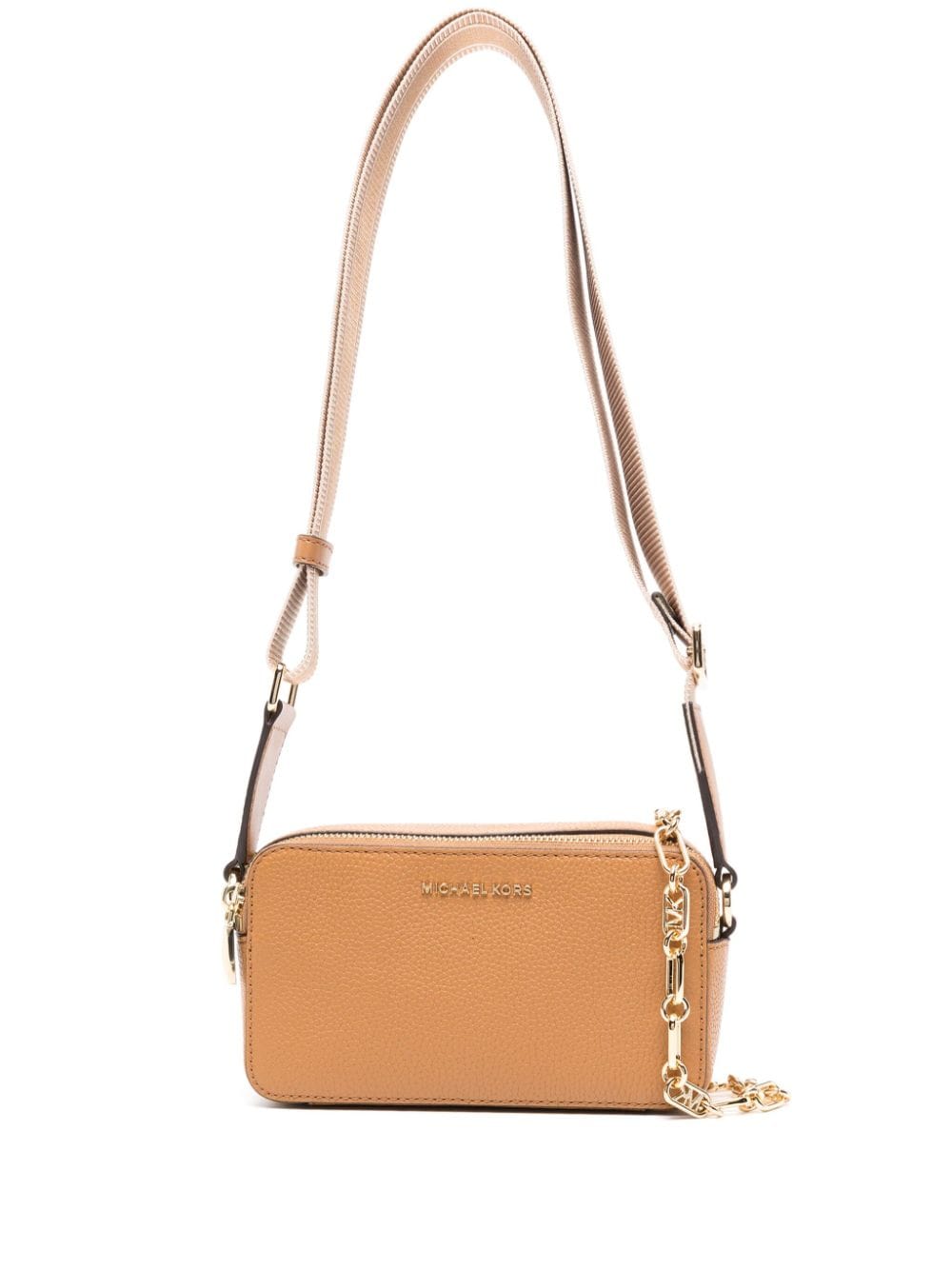 Michael Michael Kors Jet Set Chain-link Leather Crossbody Bag In Brown