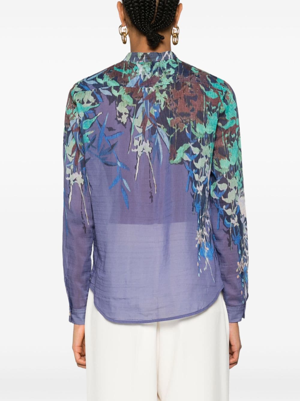 Forte floral-print collarless shirt Paars