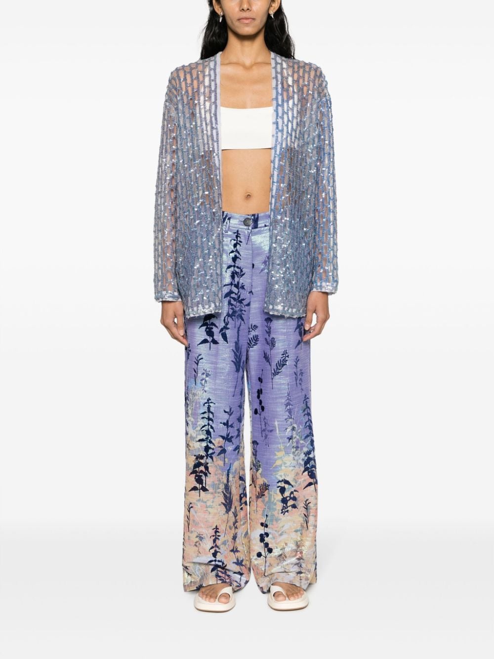 Shop Forte Forte Cut-out Sequin Tulle Jacket In Blue