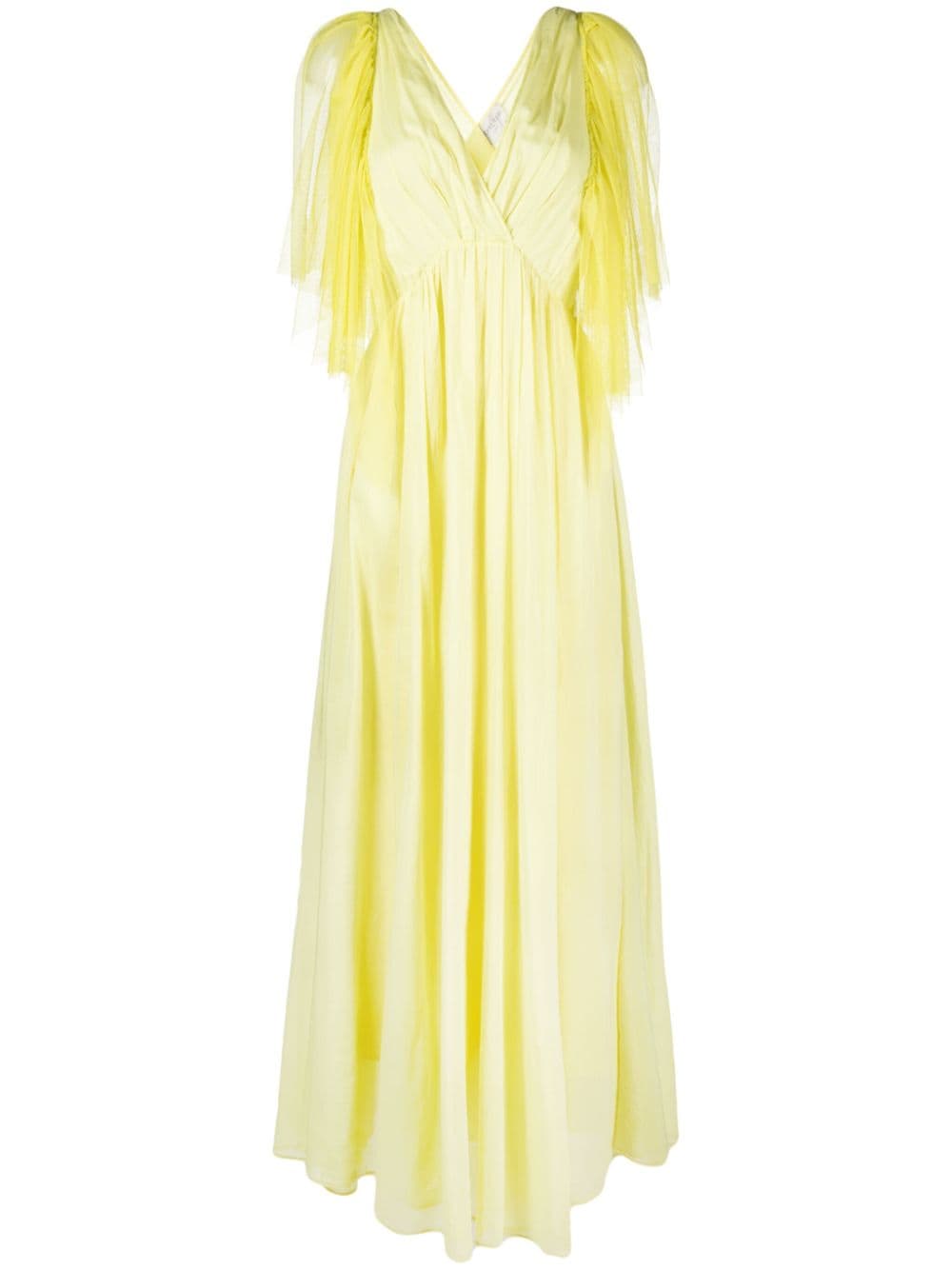 Forte Forte Tulle-layered Pleated Maxi Dress In Yellow