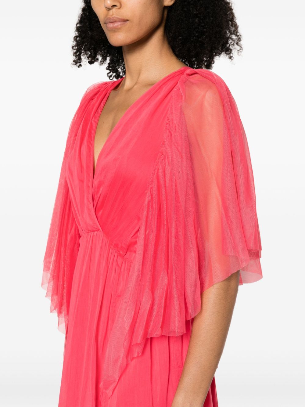 Shop Forte Forte V-neck Flutter-sleeves Flared Dress In Pink