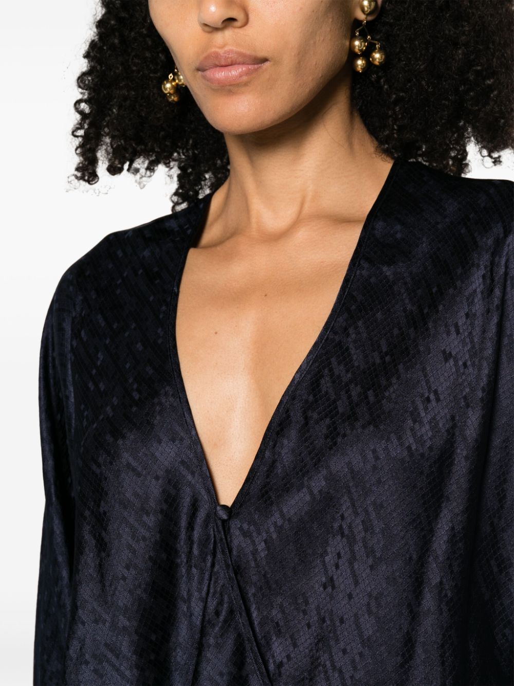 Forte patterned-jacquard long-sleeve blouse Blauw