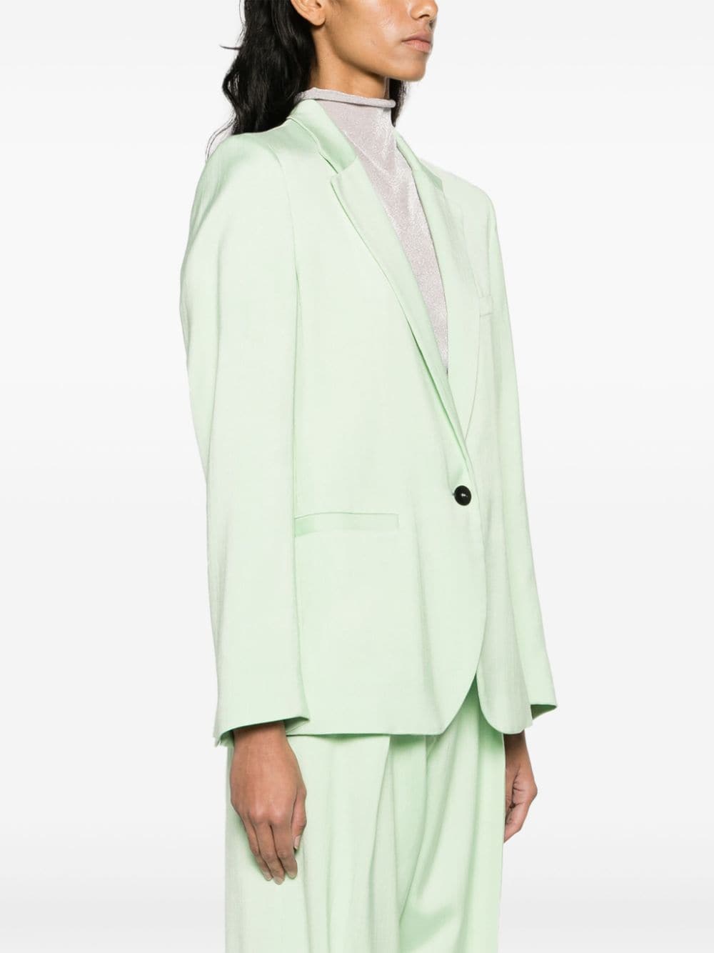 Shop Forte Forte Single-breasted Satin Blazer In Green