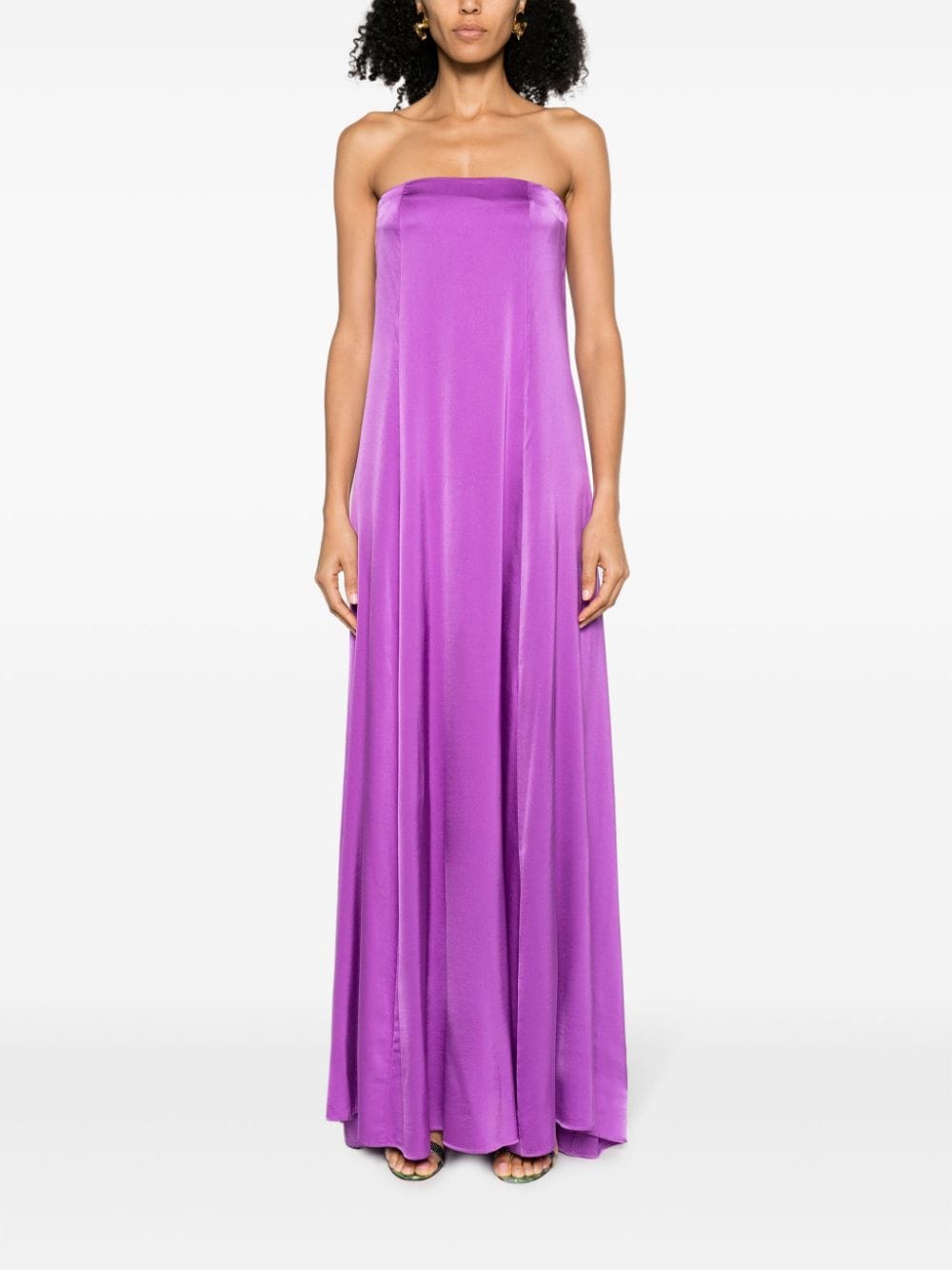 Shop Forte Forte A-line Strapless Stretch-silk Maxi Dress In Purple