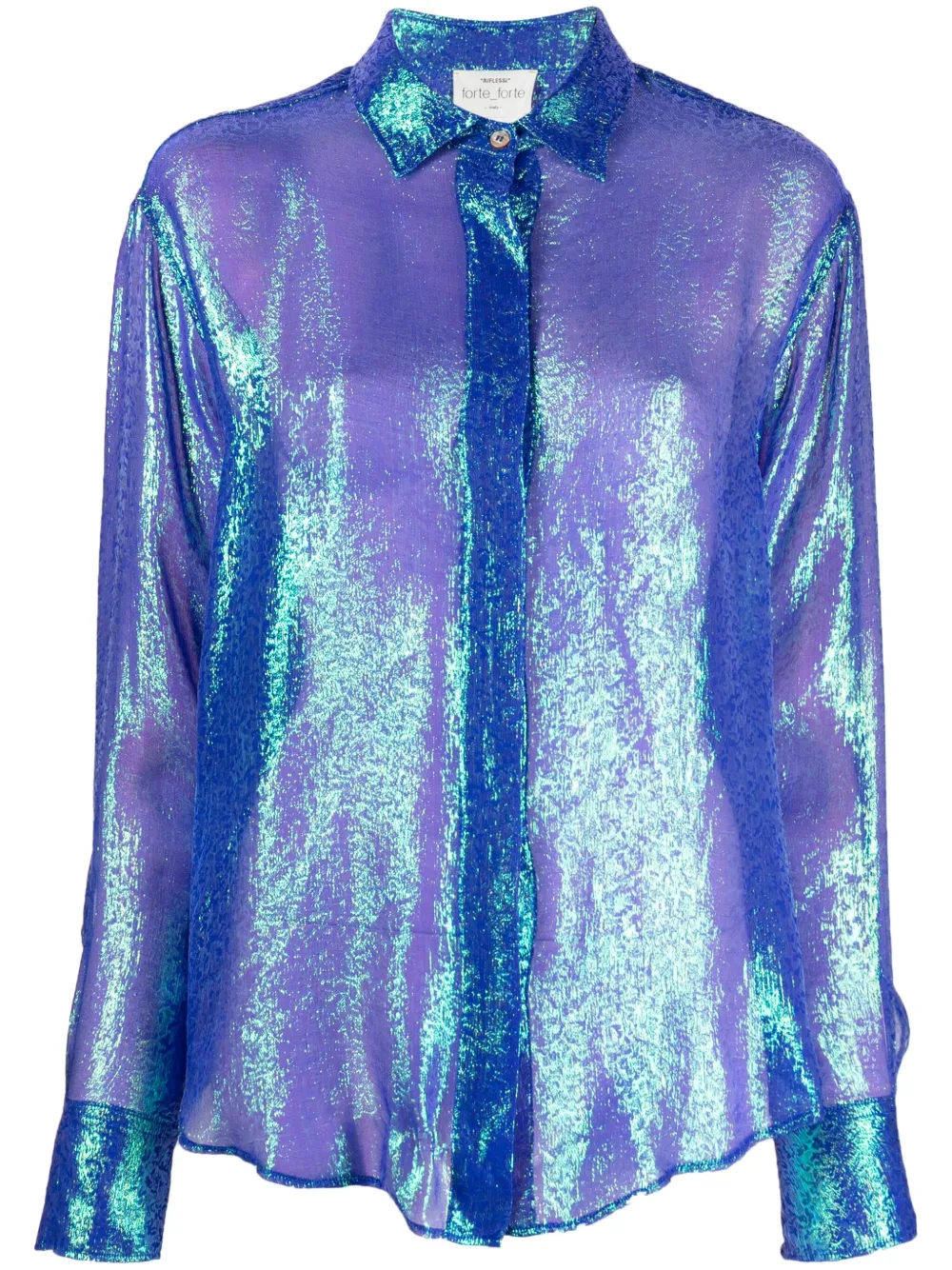 Shop Forte Forte Metallic-jacquard Silk-blend Shirt In Blue