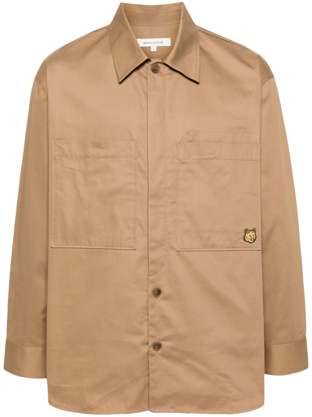 Shop Maison Kitsuné Fox Head Gabardine Overshirt In Neutrals