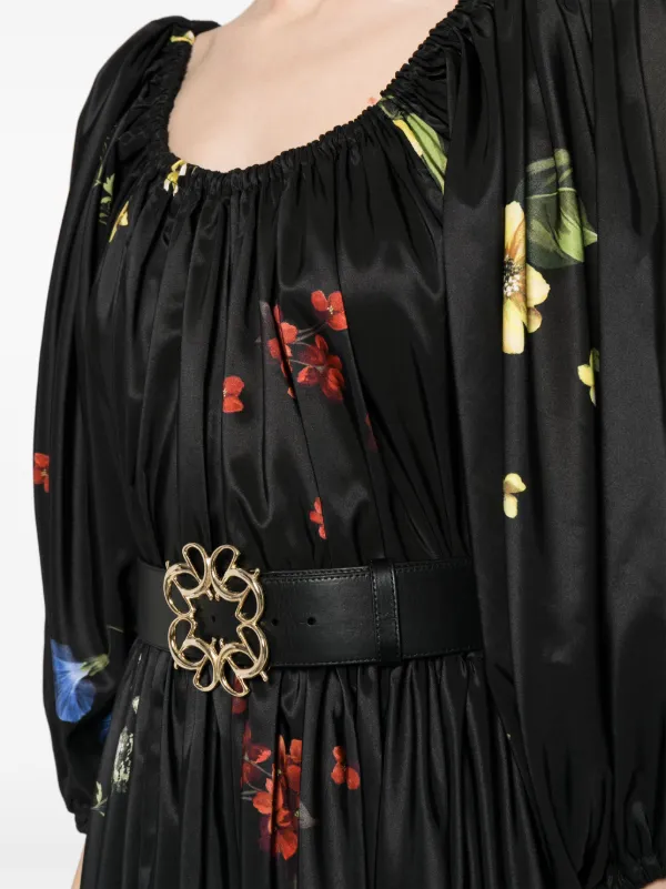 Elie Saab Robe Longue En Satin à Fleurs Noir FARFETCH FR