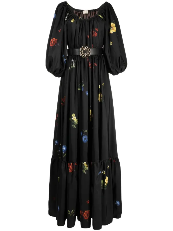 Elie Saab Robe Longue En Satin à Fleurs Noir FARFETCH MA