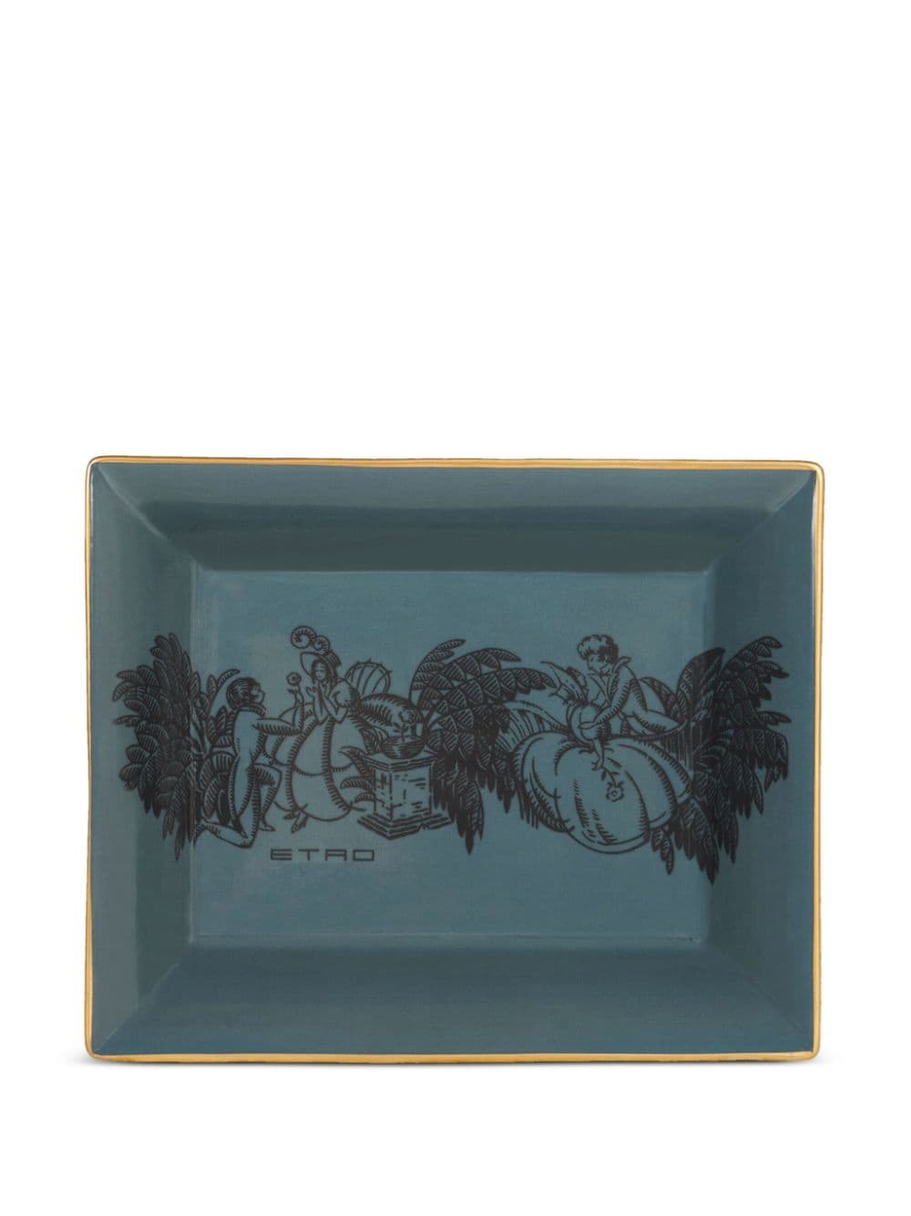 Shop Etro Illustration-print Porcelain Tray (20x16cm) In Green