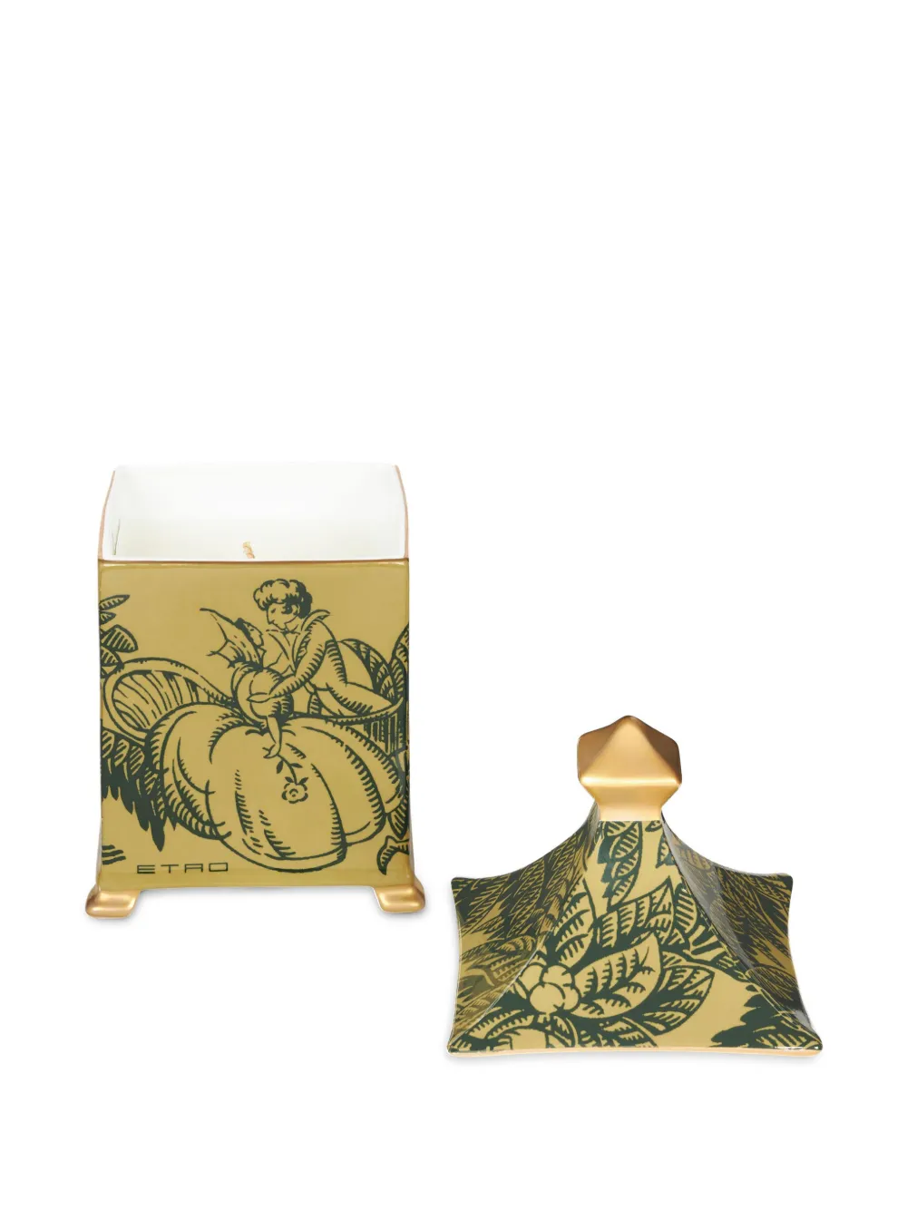 ETRO HOME Porseleinen kandelaar met patroon - Groen