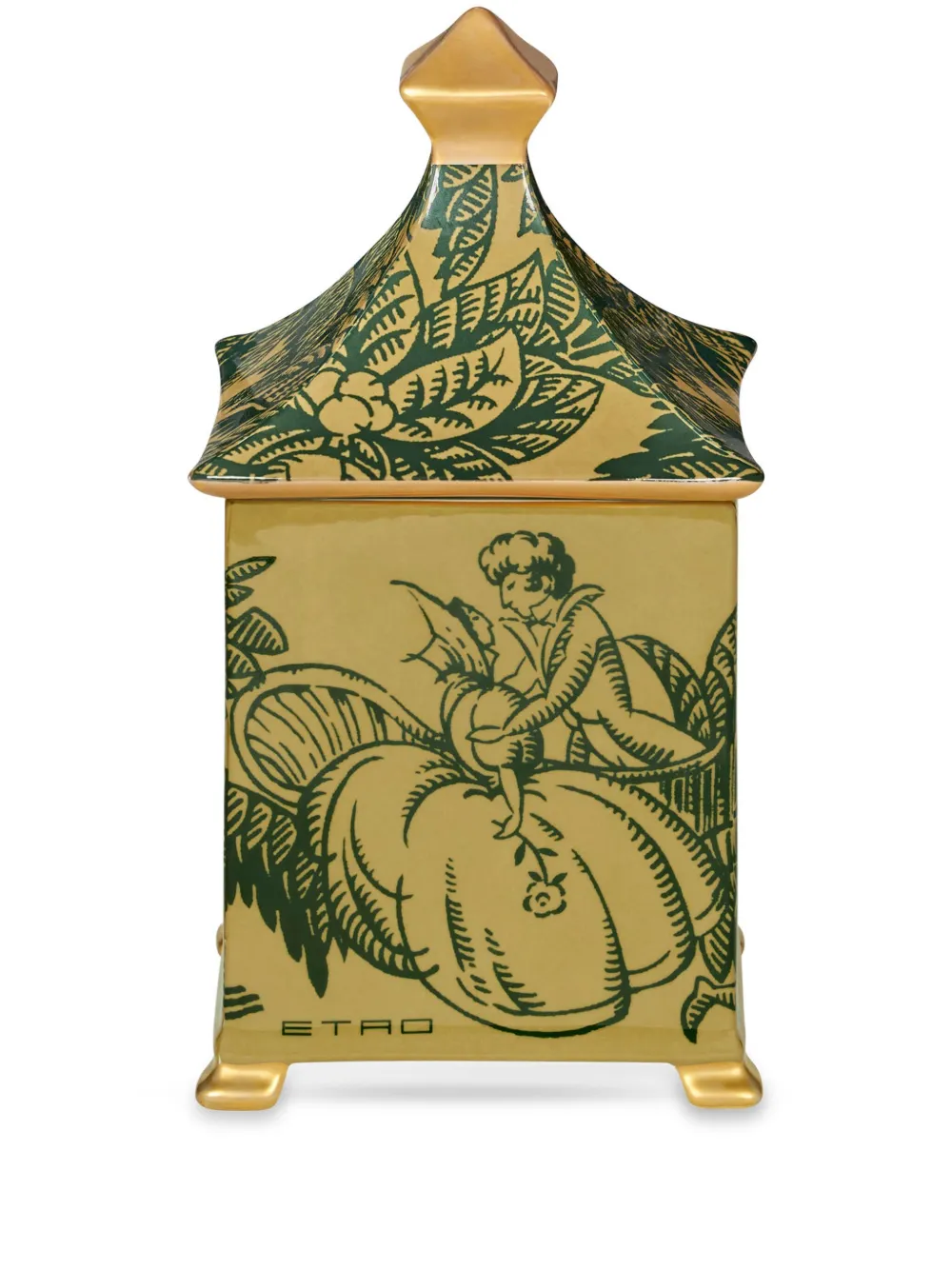 Etro Home Amanti-motif Porcelain Candle Holder In Green