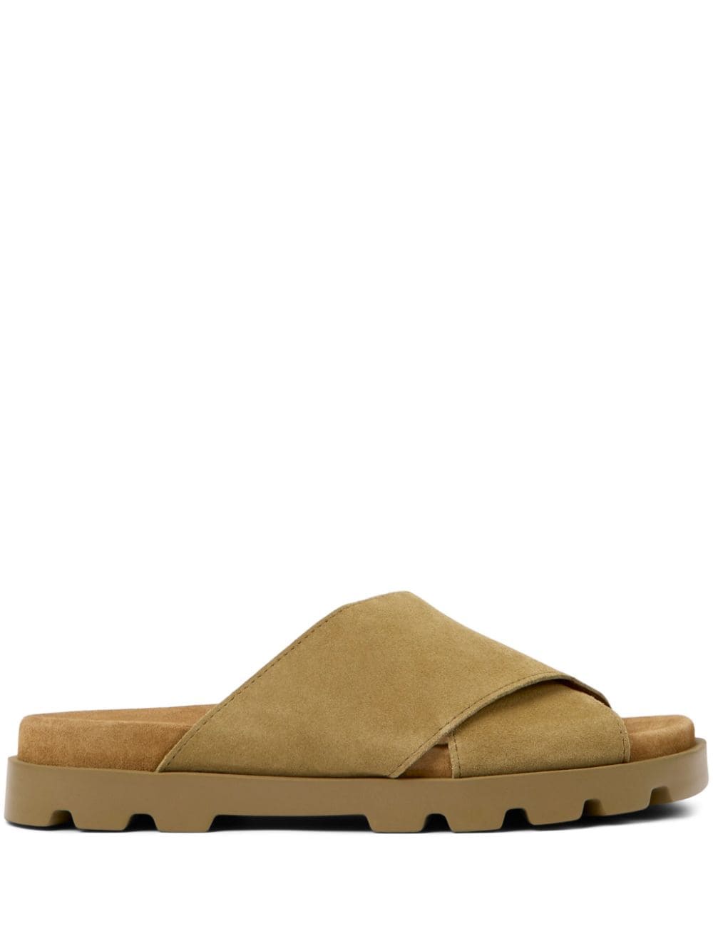 Shop Camper Brutus Cross-strap Suede Slides In Brown