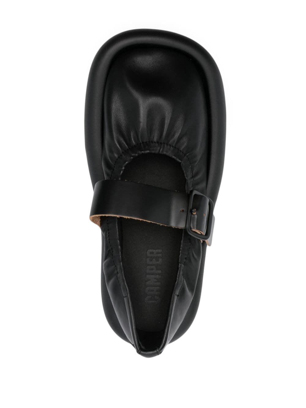 Shop Camper Aqua Leather Ballerina Shoes In Black