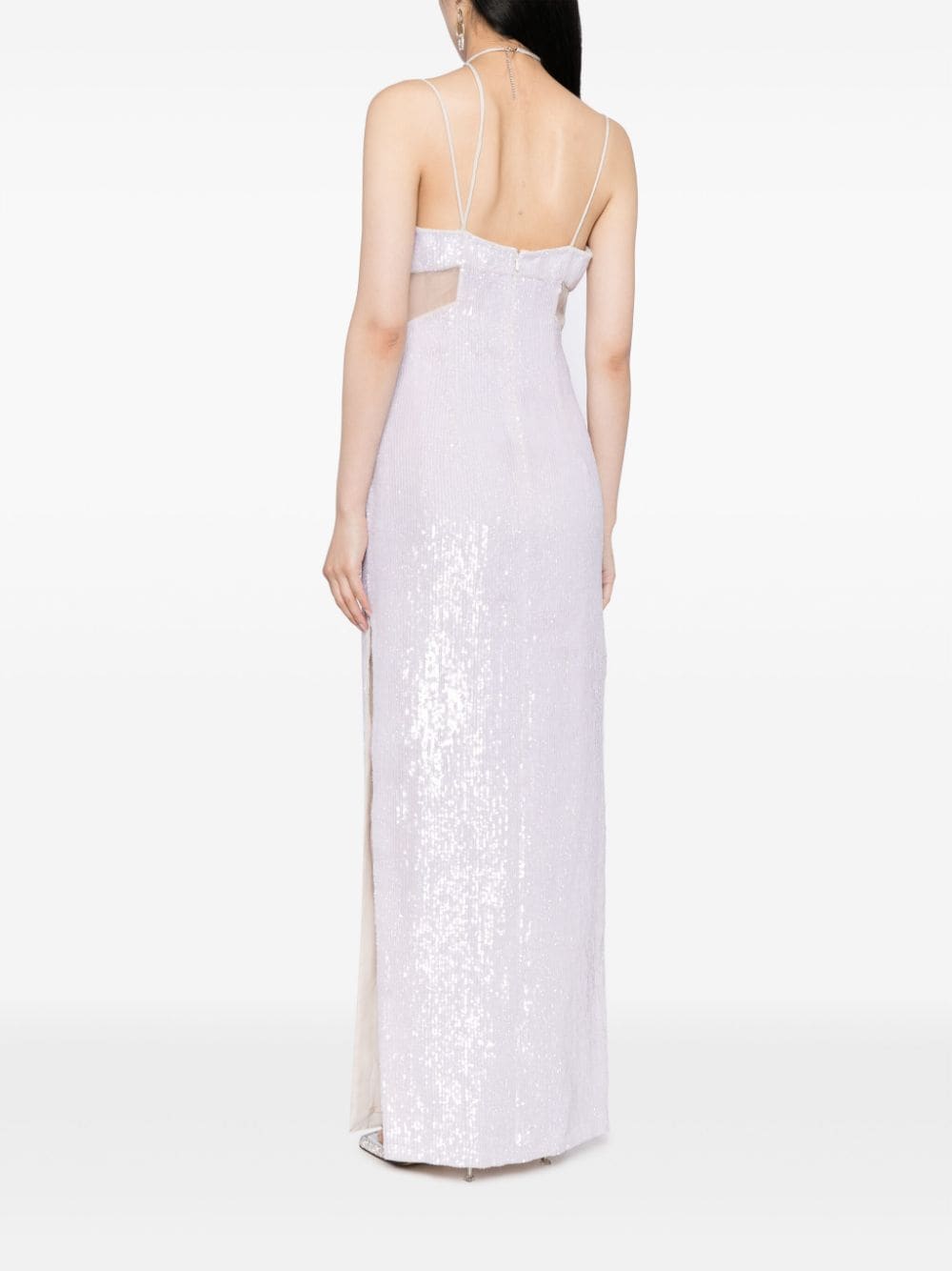 Shop Rachel Gilbert Foster Sequinned Side-slit Maxi Dress In Neutrals