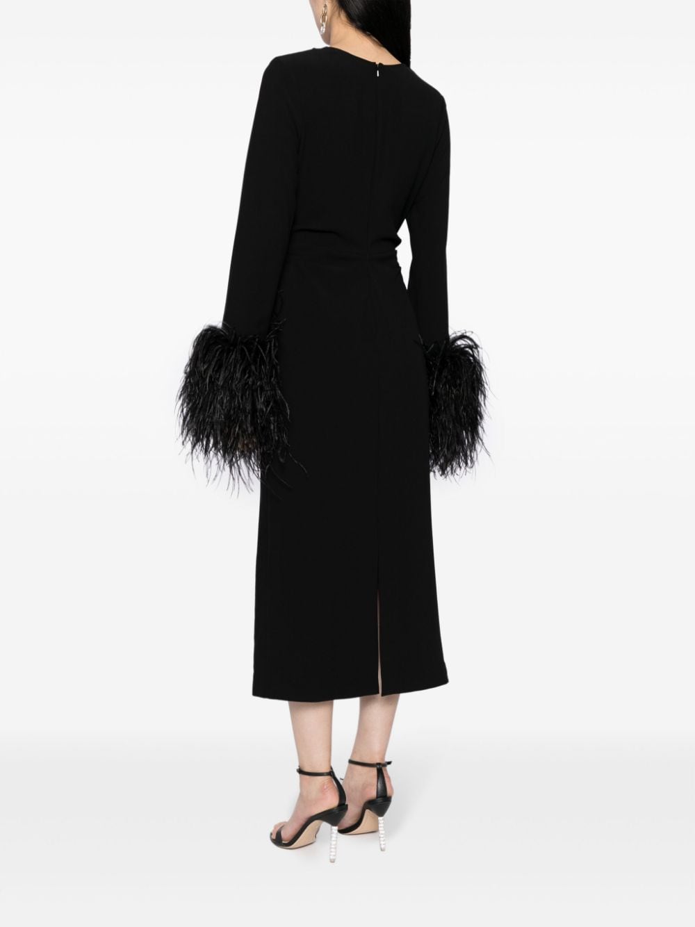 Shop Rachel Gilbert Reina Feather-detail Midi Dress In Black