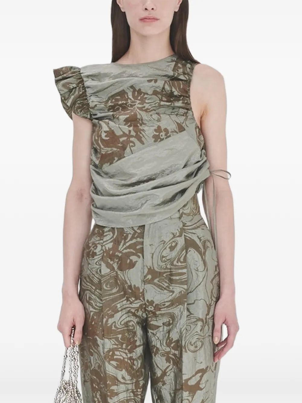 Muller Of Yoshiokubo Lacquer floral-print ruffled top - Blu
