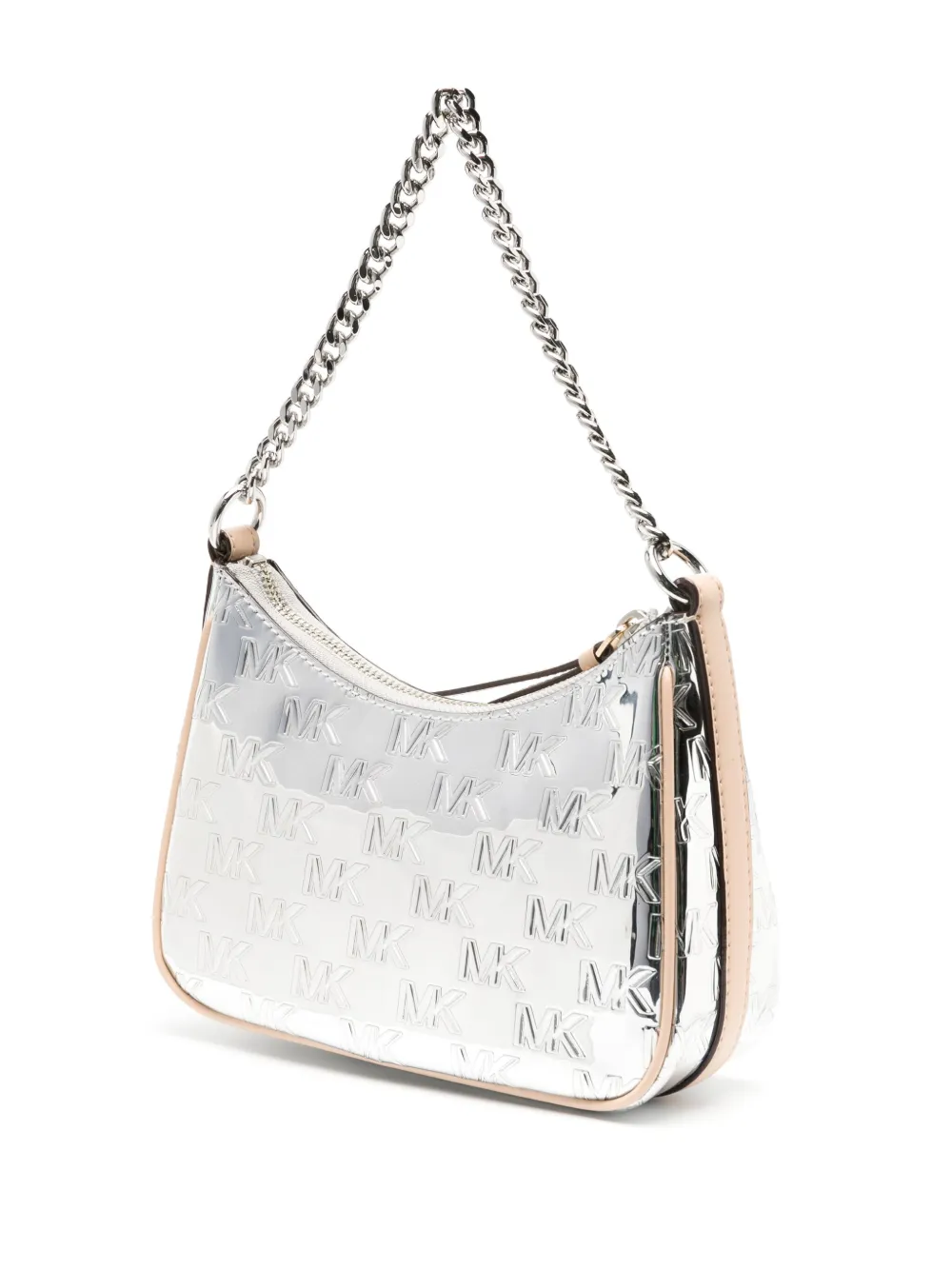 Shop Michael Michael Kors Jet Set Charm Metallic-finish Shoulder Bag In Silver