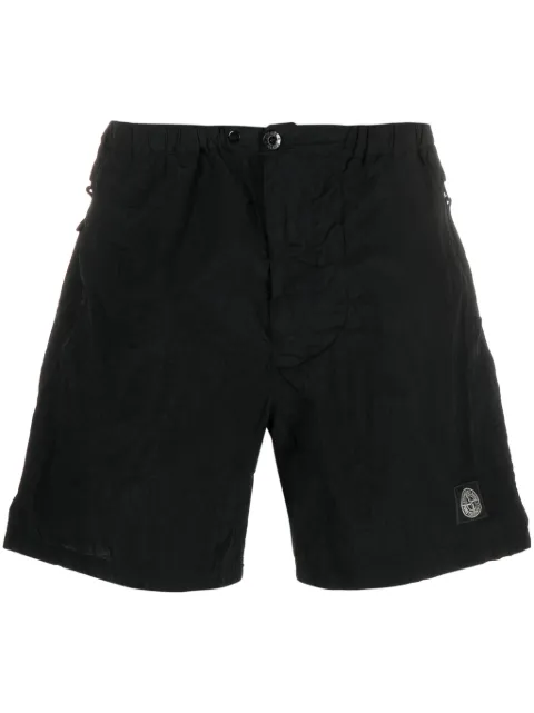 Stone Island logo-patch crinkled swim shorts