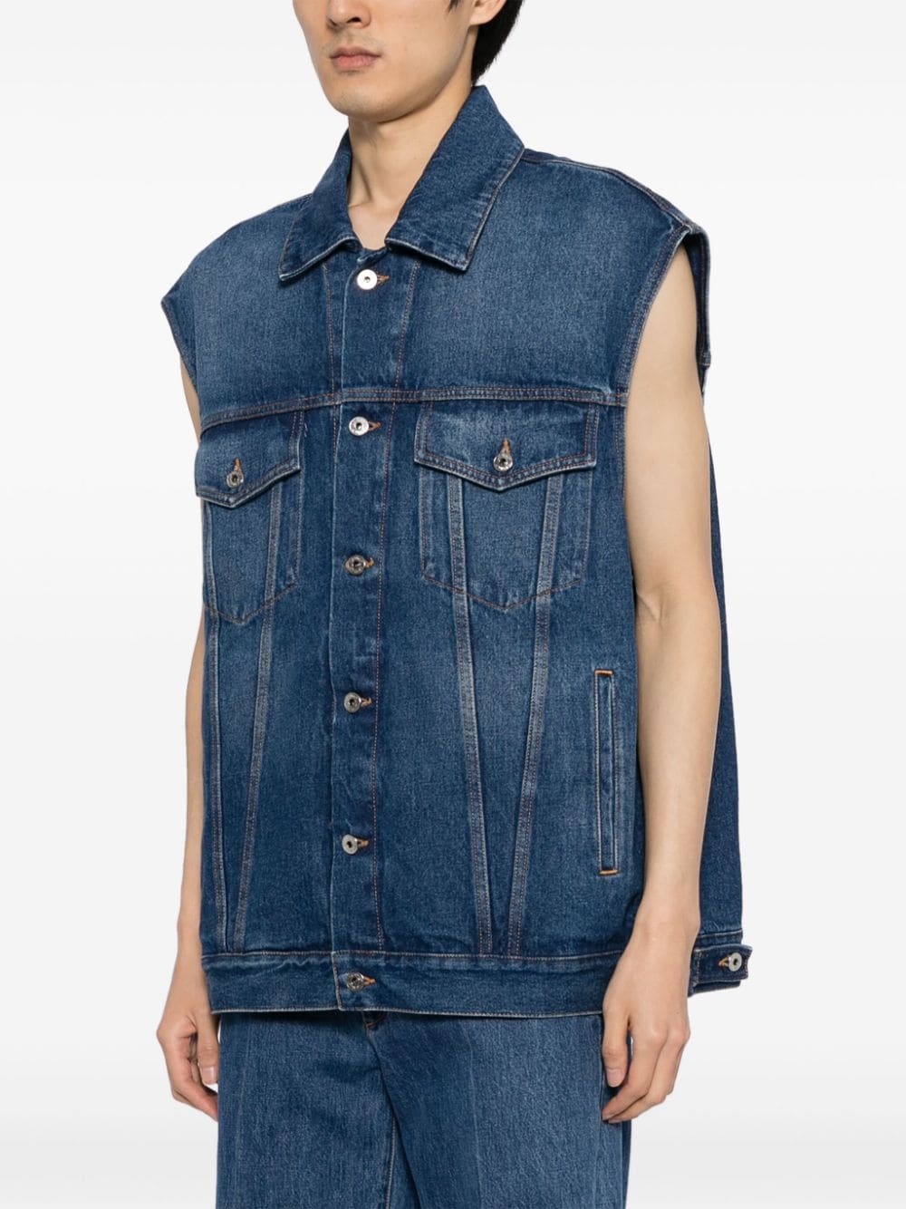 Shop Off-white Buttoned Denim Vest In Blue