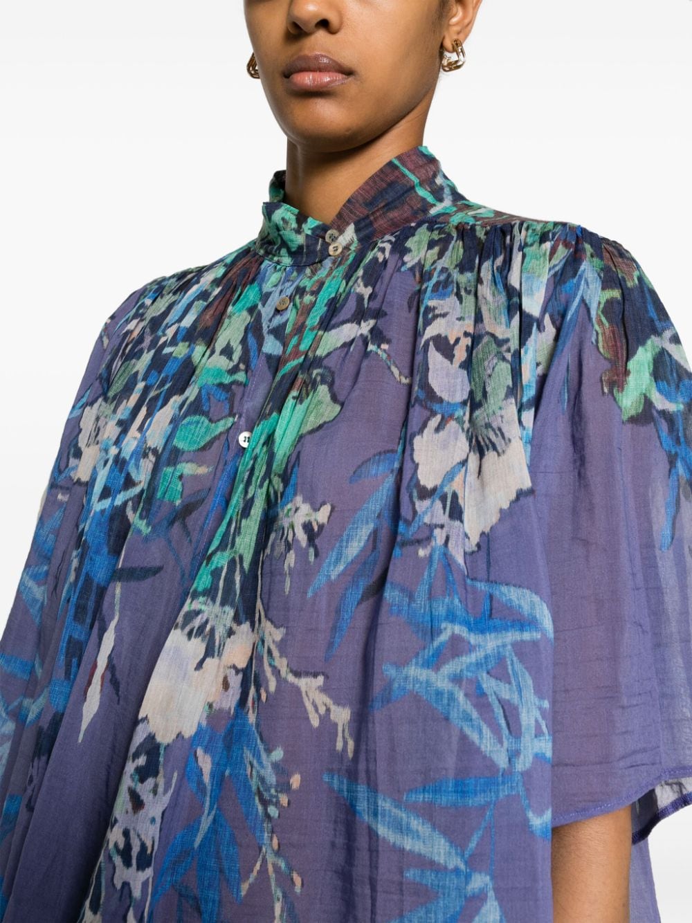 Shop Forte Forte Floral-print Short-sleeve Shirt In Purple