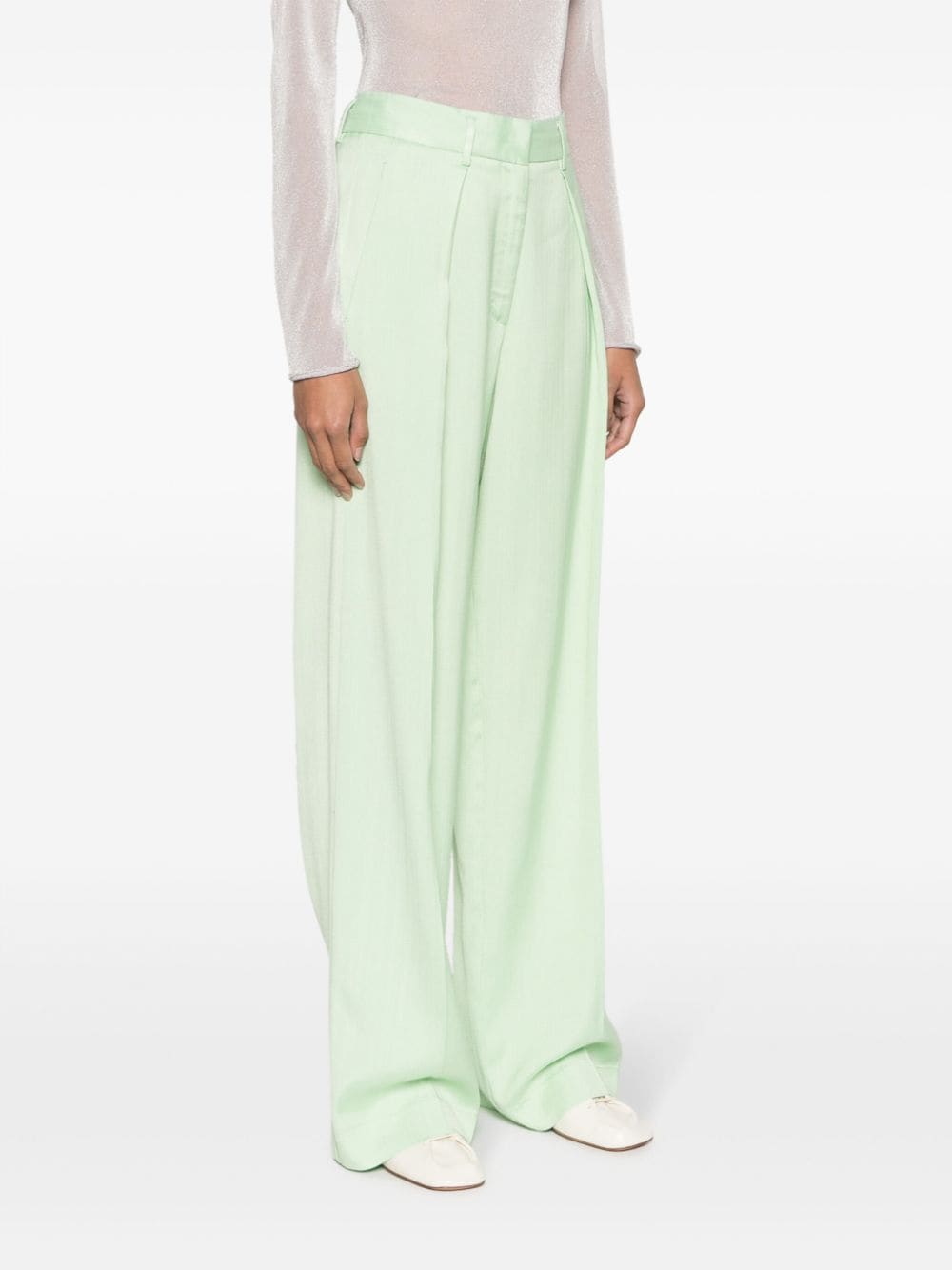 Shop Forte Forte Pleat-detail High-rise Wide-leg Pants In Green