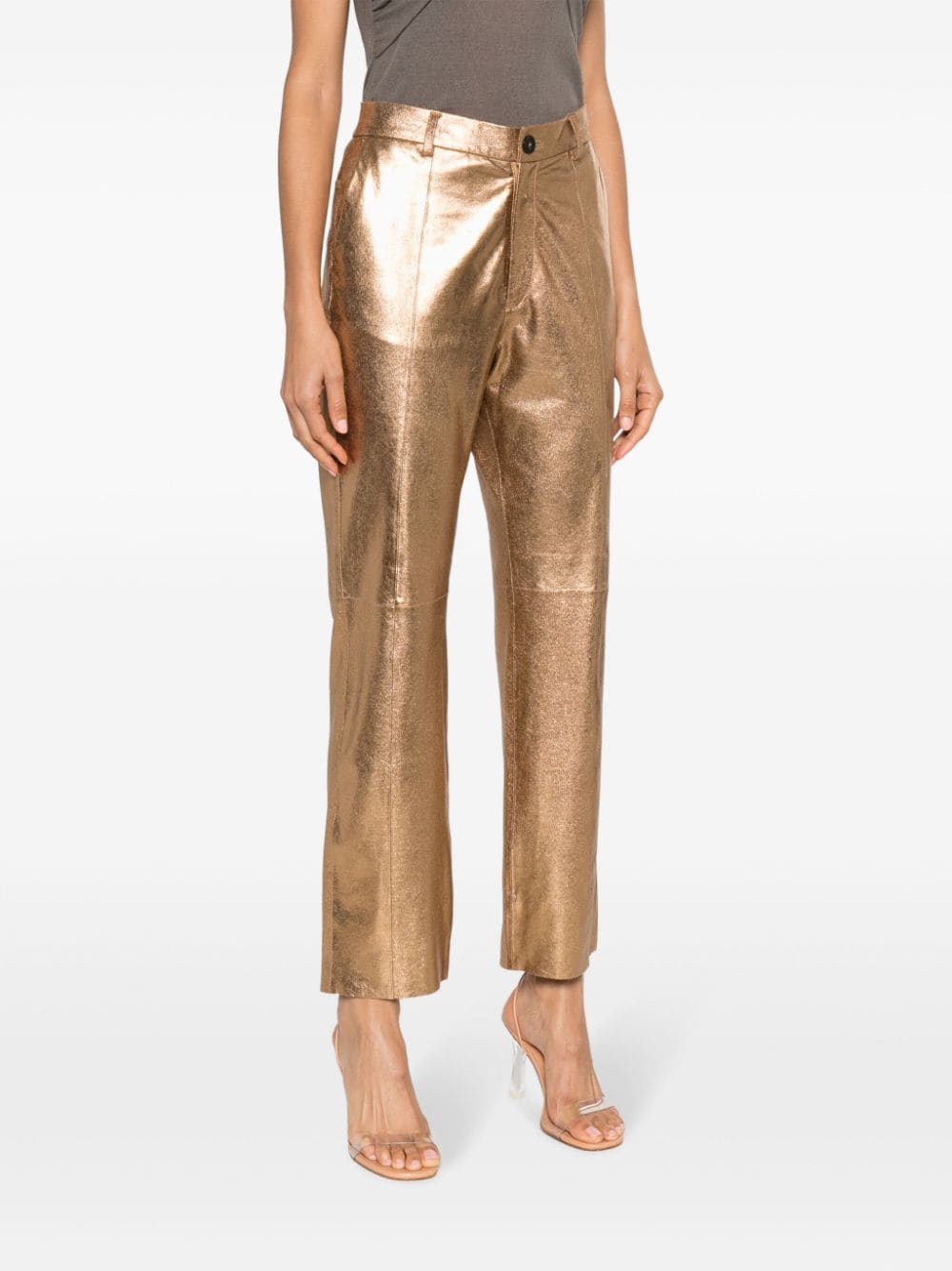 Shop Forte Forte High-waist Tapered-leg Leather Trousers In Gold