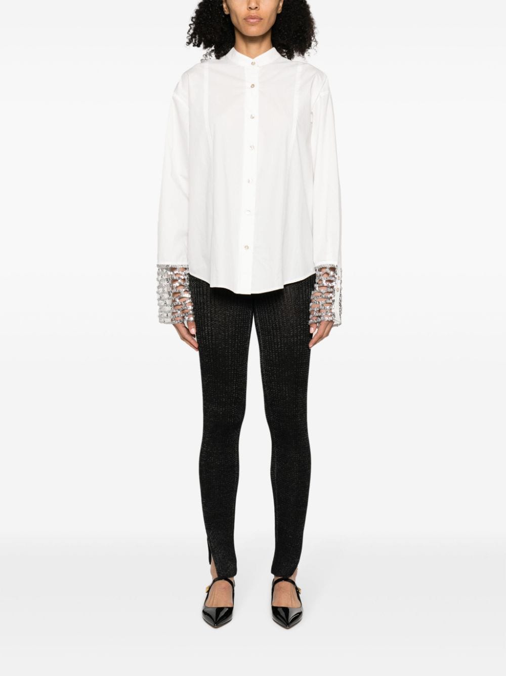 Shop Forte Forte Sequinned Cuffs Cotton Shirt In White