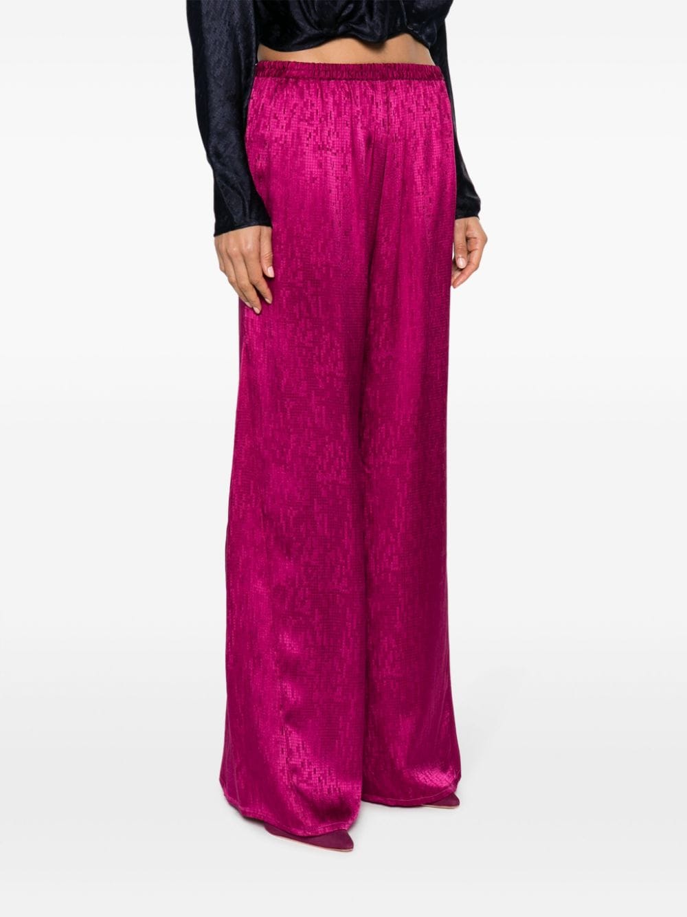 Shop Forte Forte Check-pattern Ruched-detail Satin Palazzo Pants In Pink
