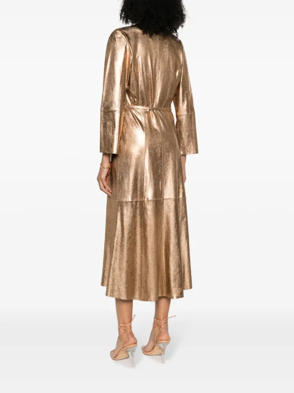 Forte Forte metallic leather Wrap Midi Dress Brown FARFETCH AO