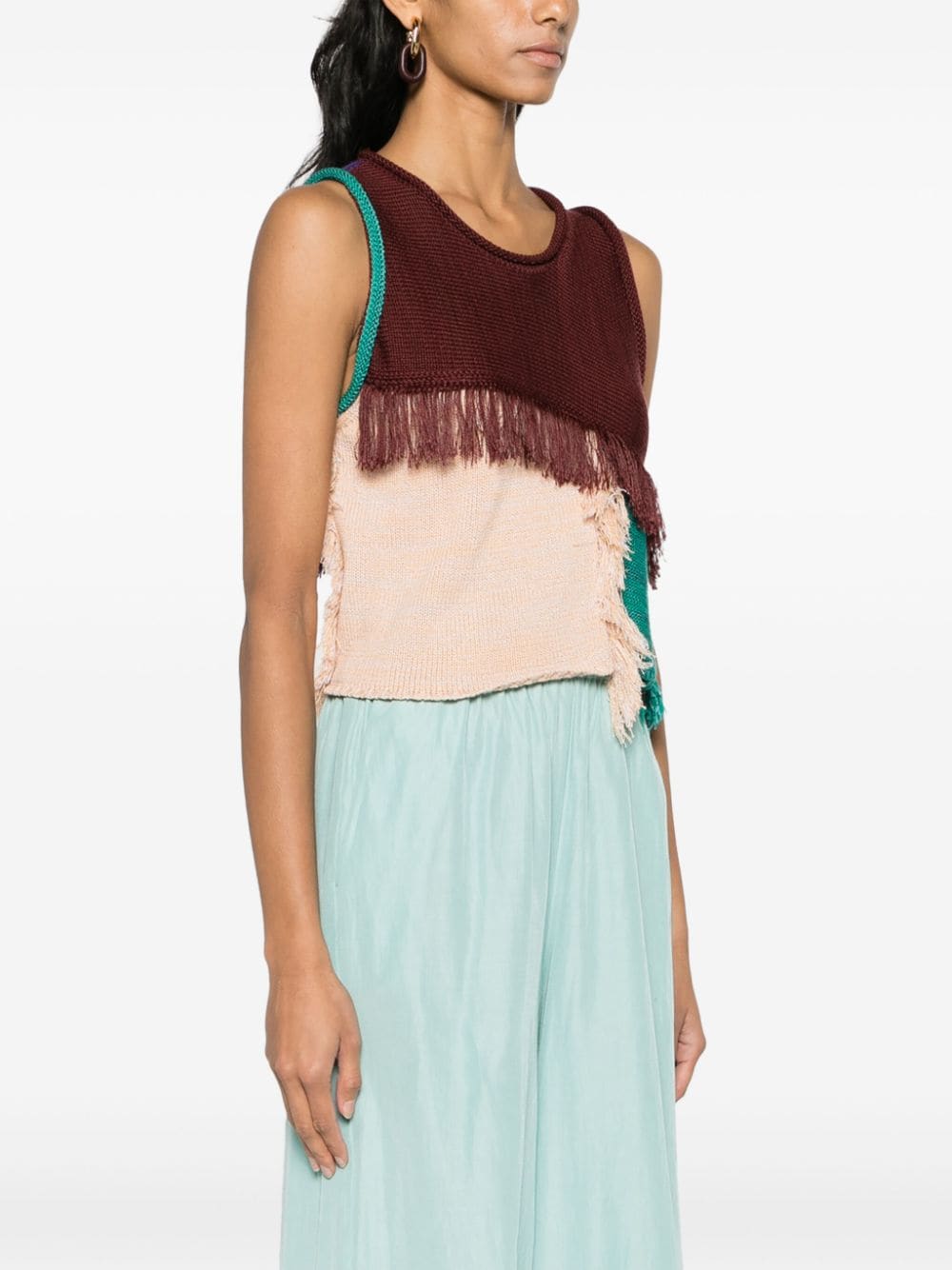 Forte colour-block frayed knitted top Bruin