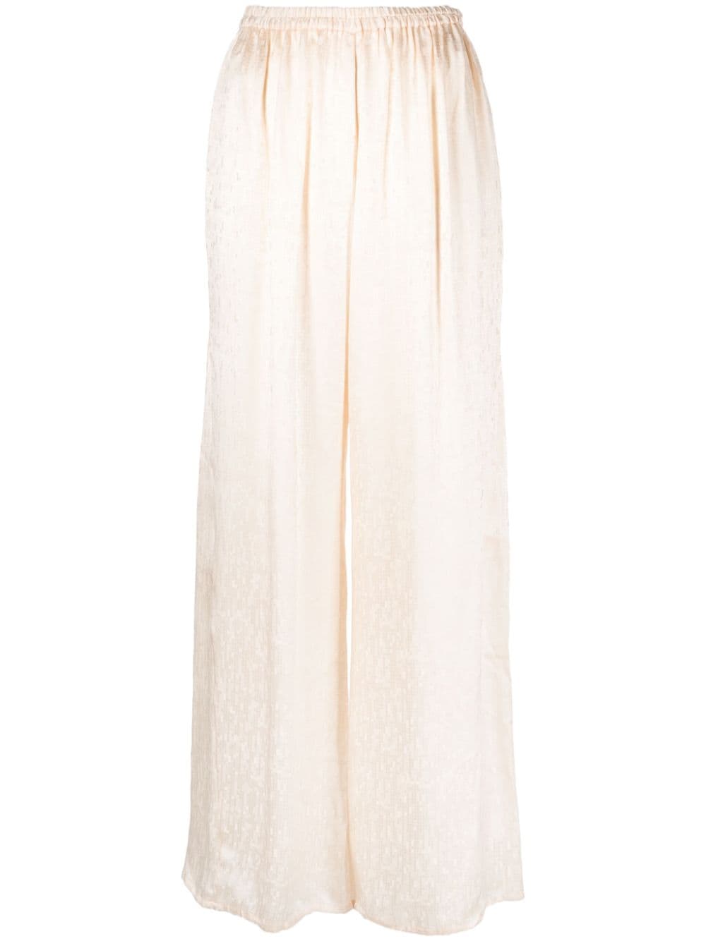 Shop Forte Forte Check-pattern Ruched-detail Satin Palazzo Pants In Neutrals