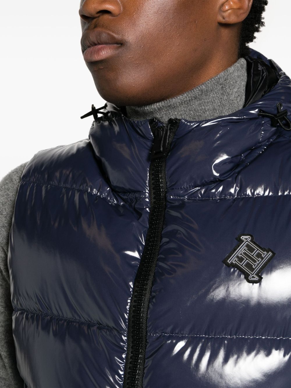 Shop Herno Logo-plaque Hooded Down Gilet In Blue