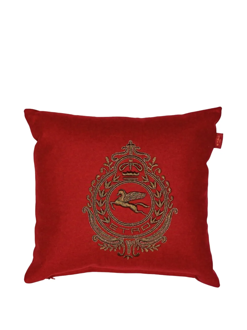 ETRO HOME Pegaso-embroidered wool-blend cushion | Red | Image 1