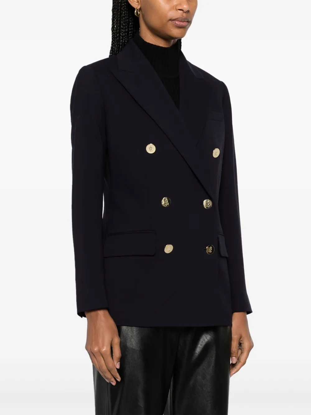 Ralph Lauren Double-breasted Wool Crepe Blazer In Blue