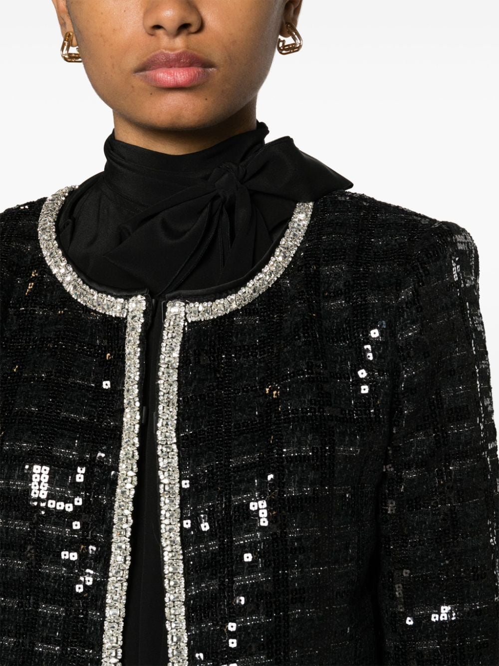 Shop Alice And Olivia Kidman Embellished Tweed Jacket In Black