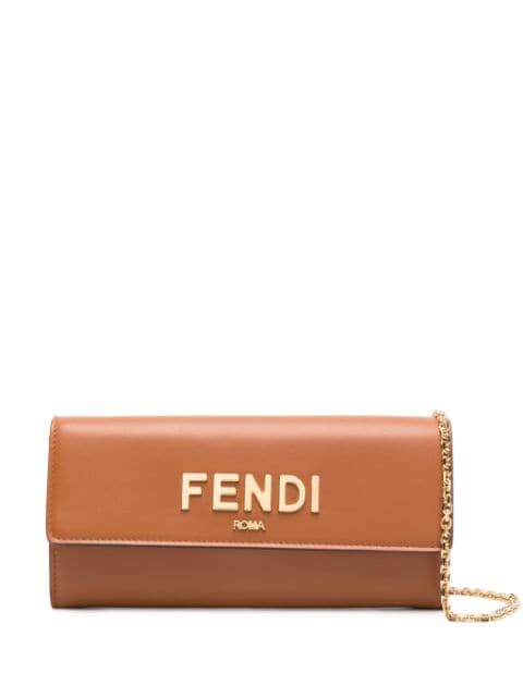 FENDI logo-lettering leather chain wallet