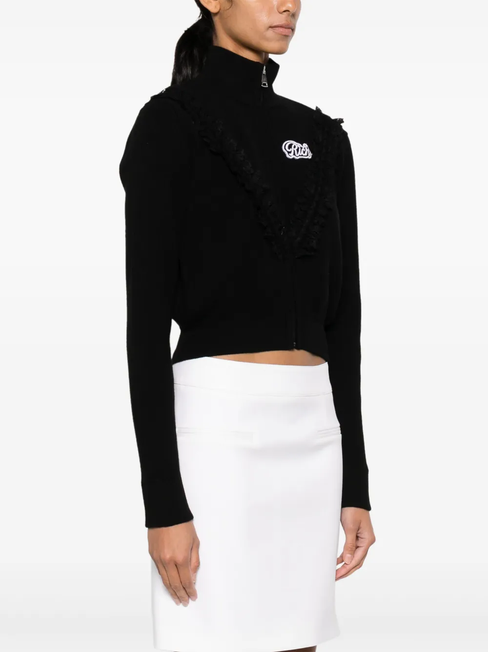 Shop Alessandra Rich Lace-trim Cropped Cardigan In Black