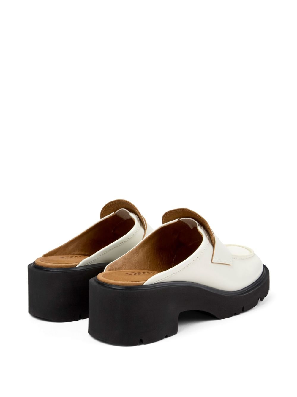 Shop Camper Milah Penny-slot Leather Mules In Neutrals