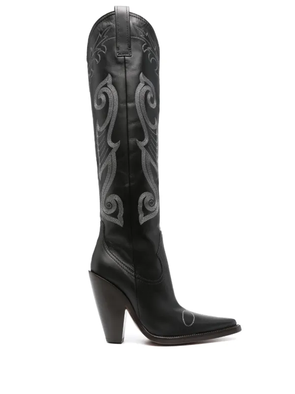 MOSCHINO JEANS 120mm pointed toe Leather Boots Black FARFETCH AE