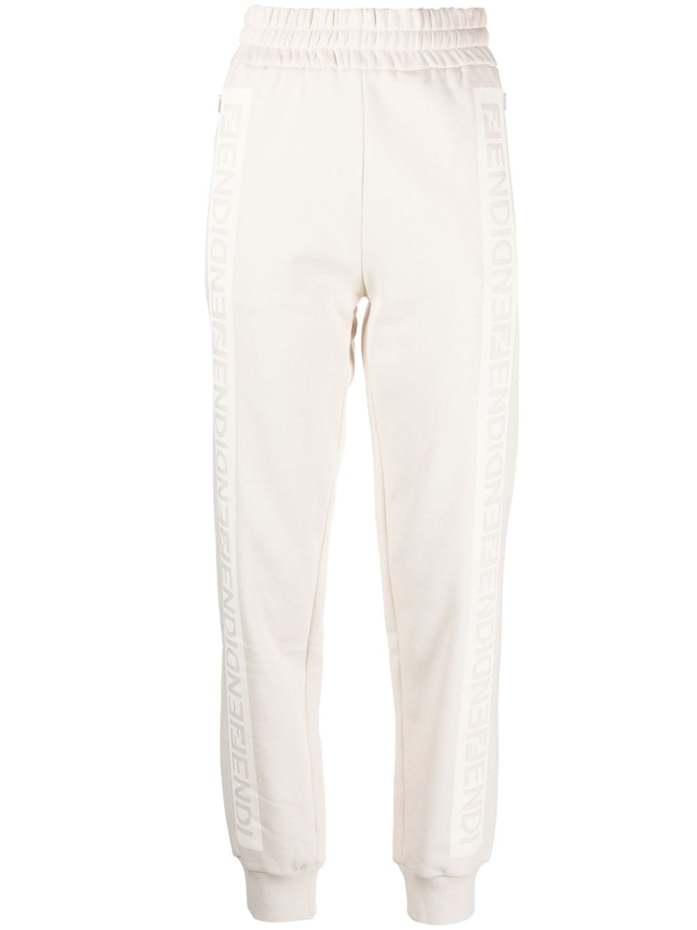 Fendi Logo-print Cotton Track Trousers In Neutrals