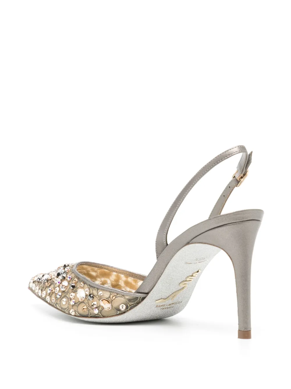 Shop René Caovilla 80mm Crystal-embellished Leather Sandals In Gold