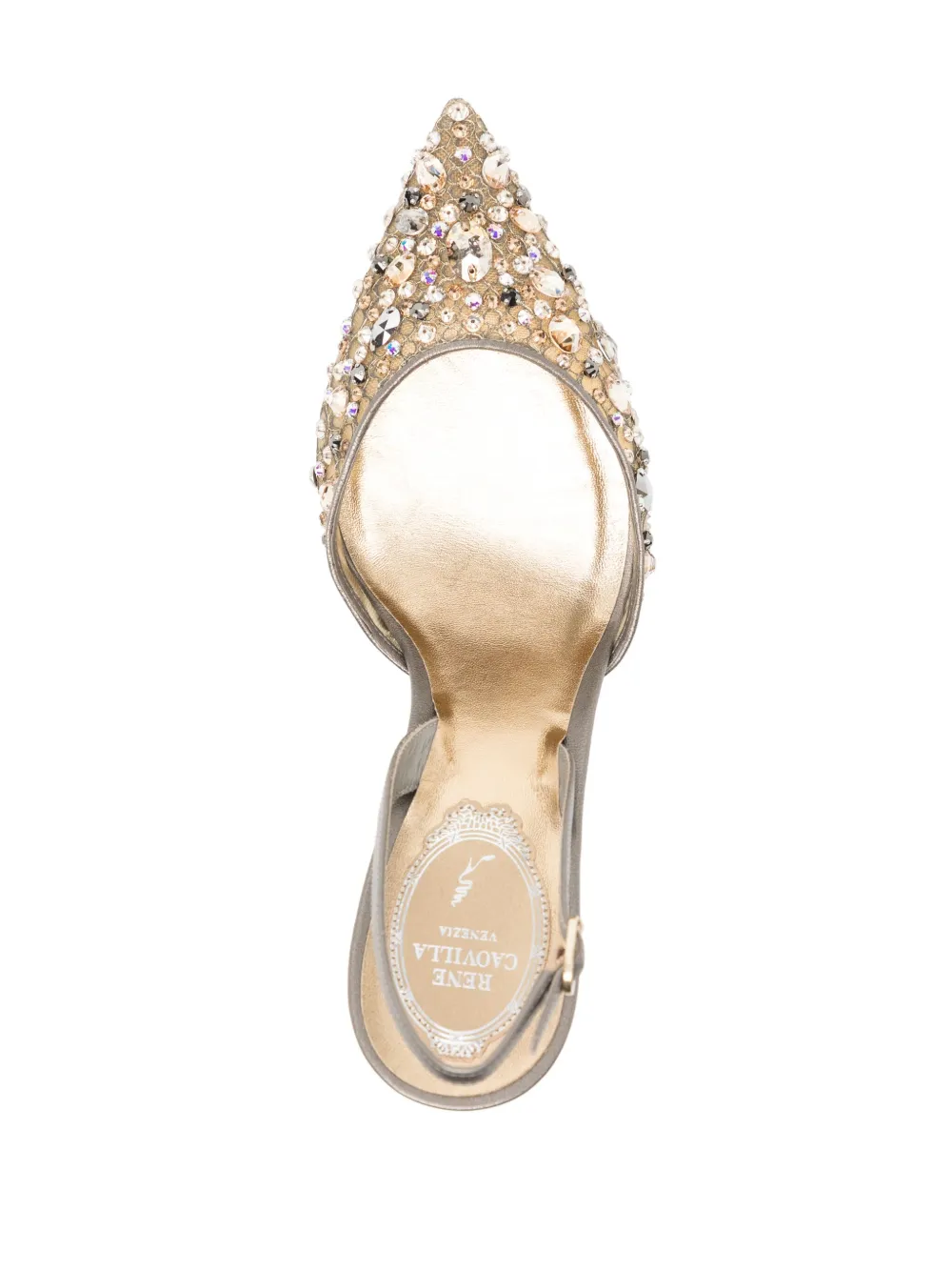 Shop René Caovilla 80mm Crystal-embellished Leather Sandals In Gold