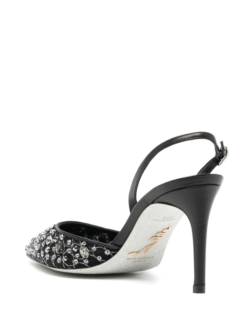Shop René Caovilla 80mm Crystal-embellished Leather Sandals In Black Lace-lamb