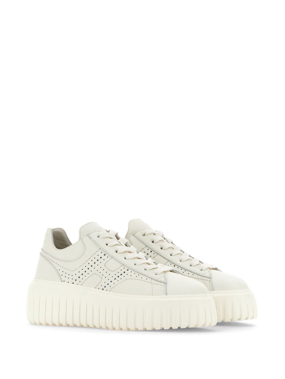 Shop Hogan H-stripes Logo-perforated Leather Sneakers In White