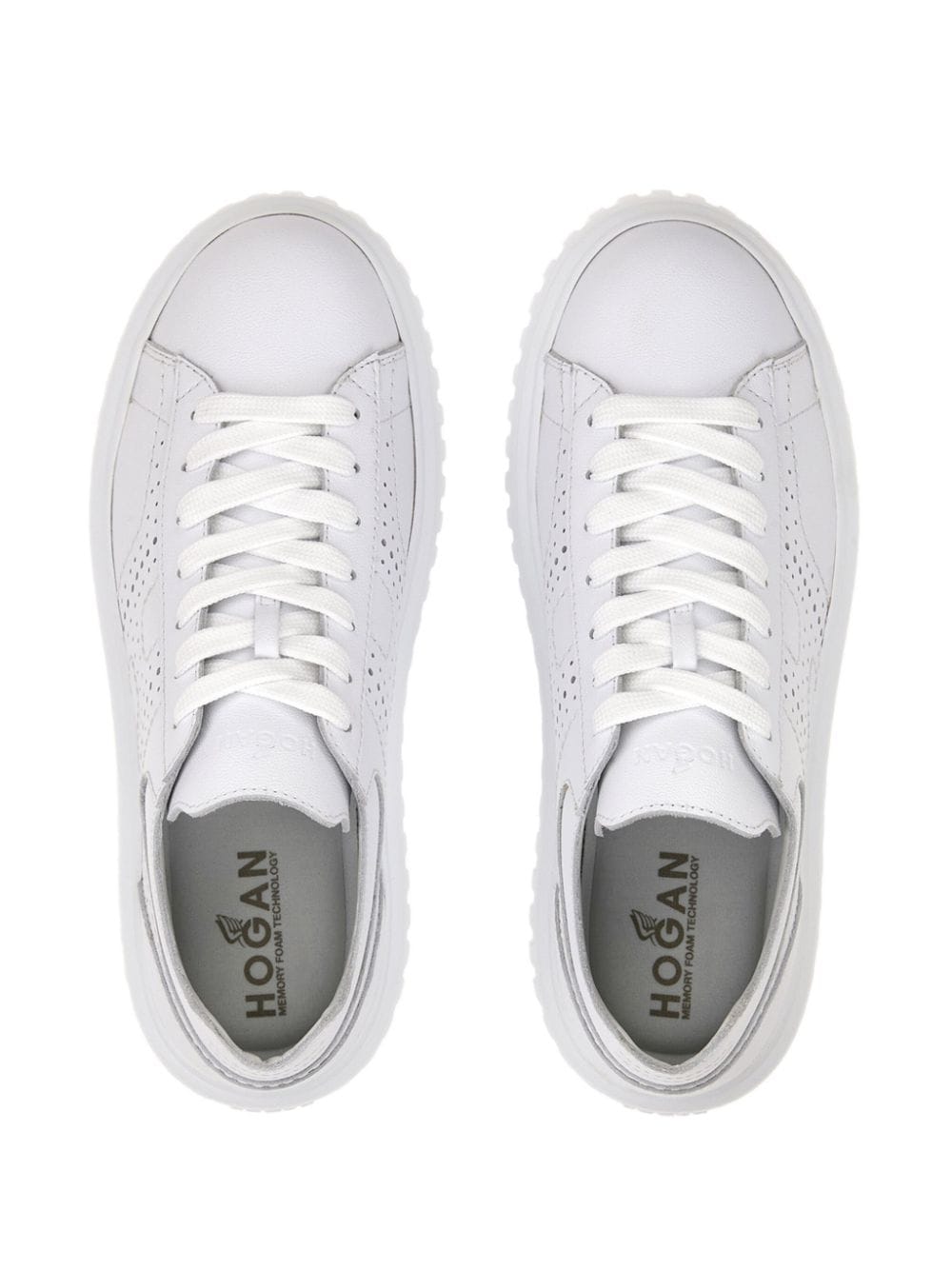 Shop Hogan H-stripes Logo-perforated Leather Sneakers In Weiss