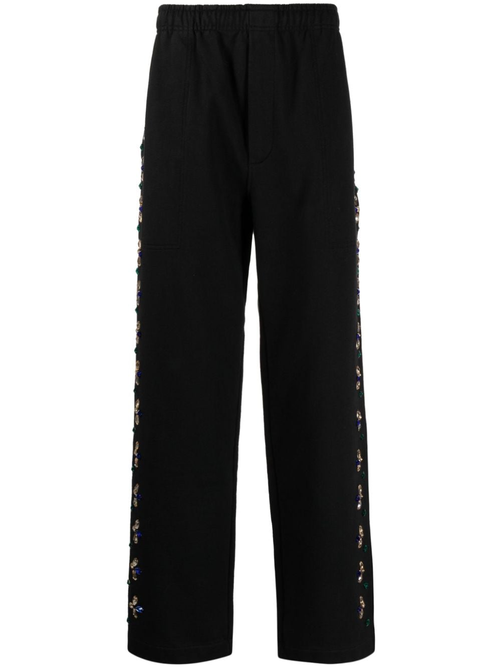 Bode Concord Beaded Cotton Trousers In Black