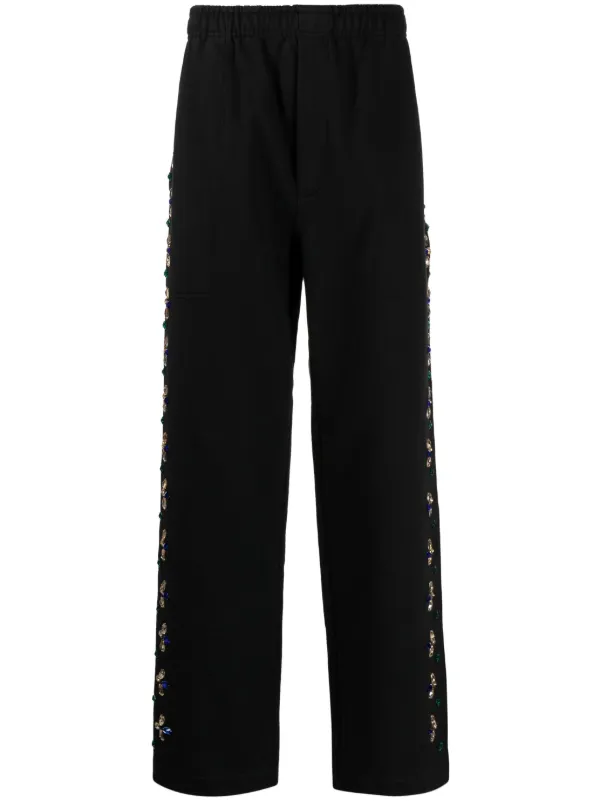 Bode Concord Beaded Cotton Trousers in Black