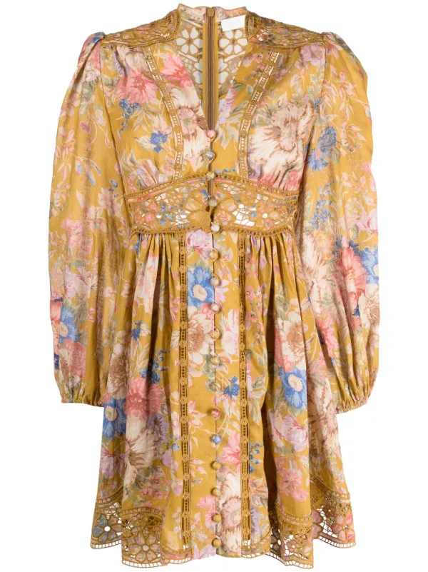 ZIMMERMANN August Plunge Minidress | Yellow | FARFETCH