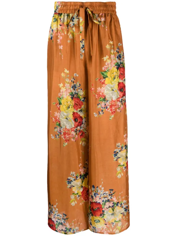 ZIMMERMANN Alight wide-leg Silk Trousers Orange FARFETCH